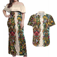 Hawaii And Japan Couples Matching Off Shoulder Maxi Dress and Hawaiian Shirt Tiki With Oni Mask LT05 Colorful - Polynesian Pride