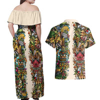 Hawaii And Japan Couples Matching Off Shoulder Maxi Dress and Hawaiian Shirt Tiki With Oni Mask LT05 - Polynesian Pride