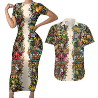 Hawaii And Japan Couples Matching Short Sleeve Bodycon Dress and Hawaiian Shirt Tiki With Oni Mask LT05 Colorful - Polynesian Pride