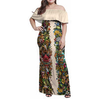 Hawaii And Japan Family Matching Off Shoulder Maxi Dress and Hawaiian Shirt Tiki With Oni Mask LT05 Mom's Dress Colorful - Polynesian Pride