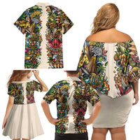Hawaii And Japan Family Matching Off Shoulder Short Dress and Hawaiian Shirt Tiki With Oni Mask LT05 - Polynesian Pride