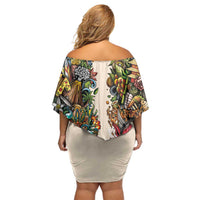 Hawaii And Japan Family Matching Off Shoulder Short Dress and Hawaiian Shirt Tiki With Oni Mask LT05 - Polynesian Pride