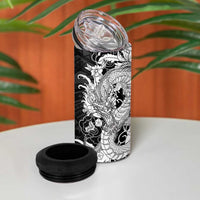 Hawaiian And Japanese Culture 4 in 1 Can Cooler Tumbler Irezumi Dragon With Polynesian Pattern Black LT05 - Polynesian Pride
