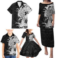 Hawaiian And Japanese Culture Family Matching Puletasi and Hawaiian Shirt Irezumi Dragon With Polynesian Pattern Black LT05 - Polynesian Pride