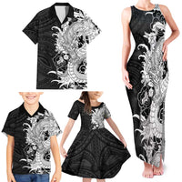 Hawaiian And Japanese Culture Family Matching Tank Maxi Dress and Hawaiian Shirt Irezumi Dragon With Polynesian Pattern Black LT05 - Polynesian Pride