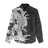 Hawaiian And Japanese Culture Women Casual Shirt Irezumi Dragon With Polynesian Pattern Black LT05 - Polynesian Pride