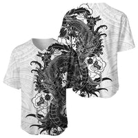 Hawaiian And Japanese Culture Baseball Jersey Irezumi Dragon With Polynesian Pattern White - Polynesian Pride