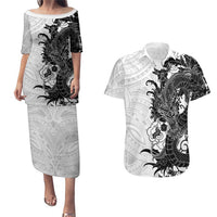 Hawaiian And Japanese Culture Couples Matching Puletasi and Hawaiian Shirt Irezumi Dragon With Polynesian Pattern White LT05 White - Polynesian Pride