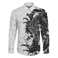 Hawaiian And Japanese Culture Family Matching Mermaid Dress and Hawaiian Shirt Irezumi Dragon With Polynesian Pattern White LT05 Dad's Shirt - Long Sleeve White - Polynesian Pride