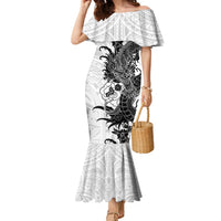 Hawaiian And Japanese Culture Family Matching Mermaid Dress and Hawaiian Shirt Irezumi Dragon With Polynesian Pattern White LT05 Mom's Dress White - Polynesian Pride