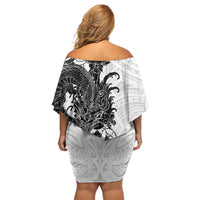 Hawaiian And Japanese Culture Family Matching Off Shoulder Short Dress and Hawaiian Shirt Irezumi Dragon With Polynesian Pattern White LT05 - Polynesian Pride