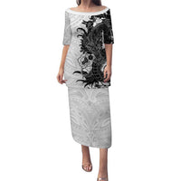 Hawaiian And Japanese Culture Family Matching Puletasi and Hawaiian Shirt Irezumi Dragon With Polynesian Pattern White LT05 Mom's Dress White - Polynesian Pride