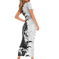 Hawaiian And Japanese Culture Family Matching Short Sleeve Bodycon Dress and Hawaiian Shirt Irezumi Dragon With Polynesian Pattern White LT05 - Polynesian Pride