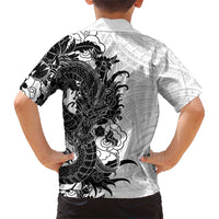 Hawaiian And Japanese Culture Family Matching Tank Maxi Dress and Hawaiian Shirt Irezumi Dragon With Polynesian Pattern White LT05 - Polynesian Pride