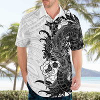 Hawaiian And Japanese Culture Hawaiian Shirt Irezumi Dragon With Polynesian Pattern White - Polynesian Pride