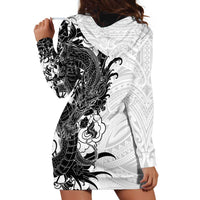 Hawaiian And Japanese Culture Hoodie Dress Irezumi Dragon With Polynesian Pattern White LT05 - Polynesian Pride
