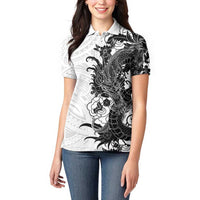 Hawaiian And Japanese Culture Women Polo Shirt Irezumi Dragon With Polynesian Pattern White LT05 - Polynesian Pride