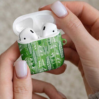 Green Hawaii Tapa Pattern AirPods Case With Heliconia Vintage Style