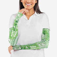 Green Hawaii Tapa Pattern Arm Sleeves With Heliconia Vintage Style