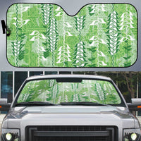 Green Hawaii Tapa Pattern Auto Sun Shade With Heliconia Vintage Style