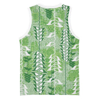 Green Hawaii Tapa Pattern Basketball Jersey With Heliconia Vintage Style