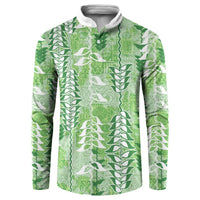 Green Hawaii Tapa Pattern Button Sweatshirt With Heliconia Vintage Style