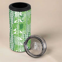Green Hawaii Tapa Pattern 4 in 1 Can Cooler Tumbler With Heliconia Vintage Style