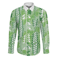 Green Hawaii Tapa Pattern Family Matching Short Sleeve Bodycon Dress and Hawaiian Shirt With Heliconia Vintage Style LT05 Dad's Shirt - Long Sleeve Green - Polynesian Pride