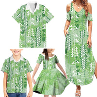Green Hawaii Tapa Pattern Family Matching Summer Maxi Dress and Hawaiian Shirt With Heliconia Vintage Style LT05 - Polynesian Pride