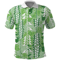 Green Hawaii Tapa Pattern Polo Shirt With Heliconia Vintage Style