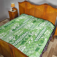 Green Hawaii Tapa Pattern Quilt With Heliconia Vintage Style