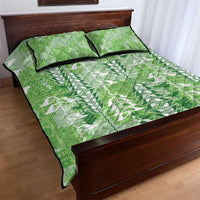 Green Hawaii Tapa Pattern Quilt Bed Set With Heliconia Vintage Style