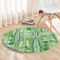 Green Hawaii Tapa Pattern Round Carpet With Heliconia Vintage Style