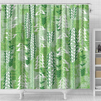 Green Hawaii Tapa Pattern Shower Curtain With Heliconia Vintage Style