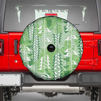 Green Hawaii Tapa Pattern Spare Tire Cover With Heliconia Vintage Style