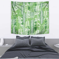 Green Hawaii Tapa Pattern Tapestry With Heliconia Vintage Style