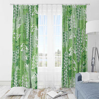 Green Hawaii Tapa Pattern Window Curtain With Heliconia Vintage Style