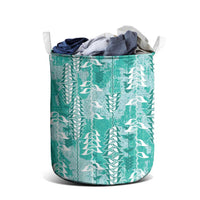 Teal Hawaii Tapa Pattern Laundry Basket With Heliconia Vintage Style