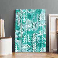 Teal Hawaii Tapa Pattern Canvas Wall Art With Heliconia Vintage Style