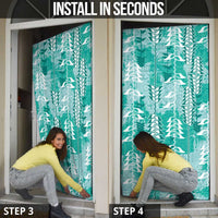 Teal Hawaii Tapa Pattern Door Cover With Heliconia Vintage Style