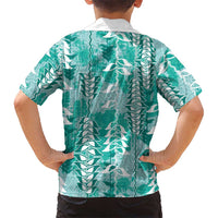 Teal Hawaii Tapa Pattern Family Matching Off Shoulder Short Dress and Hawaiian Shirt With Heliconia Vintage Style LT05 - Polynesian Pride