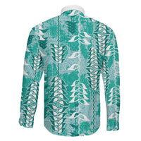 Teal Hawaii Tapa Pattern Family Matching Summer Maxi Dress and Hawaiian Shirt With Heliconia Vintage Style LT05 - Polynesian Pride
