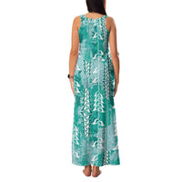 Teal Hawaii Tapa Pattern Family Matching Tank Maxi Dress and Hawaiian Shirt With Heliconia Vintage Style LT05 - Polynesian Pride