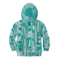 Teal Hawaii Tapa Pattern Kid Hoodie With Heliconia Vintage Style