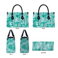 Teal Hawaii Tapa Pattern Leather Bag With Heliconia Vintage Style