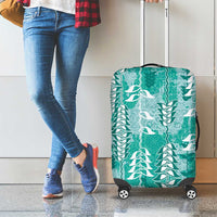 Teal Hawaii Tapa Pattern Luggage Cover With Heliconia Vintage Style