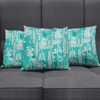 Teal Hawaii Tapa Pattern Pillow Cover With Heliconia Vintage Style