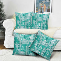 Teal Hawaii Tapa Pattern Pillow Cover With Heliconia Vintage Style