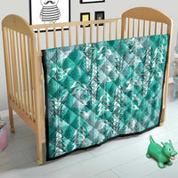 Teal Hawaii Tapa Pattern Quilt With Heliconia Vintage Style