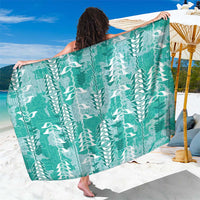 Teal Hawaii Tapa Pattern Sarong With Heliconia Vintage Style